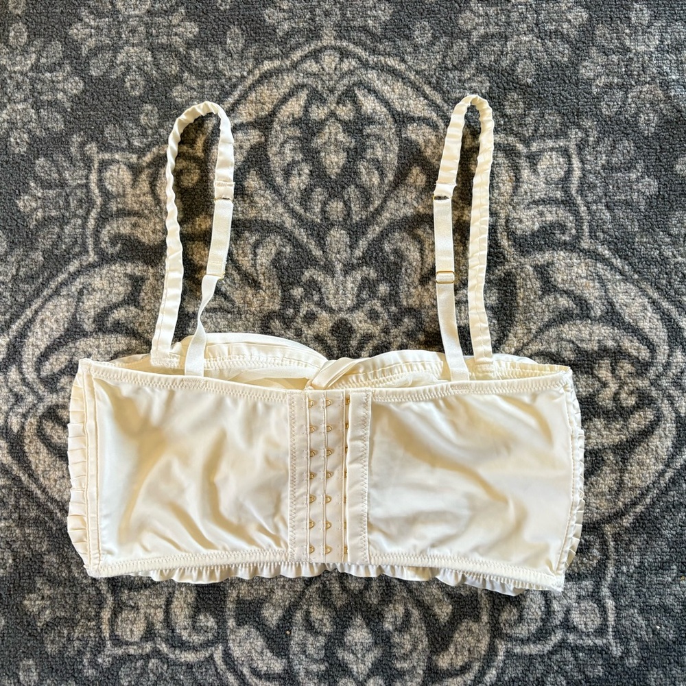 Anthropologie Ivory Pleated Rosette Bustier Size Large Adjustable Back & Straps - Picture 5 of 9